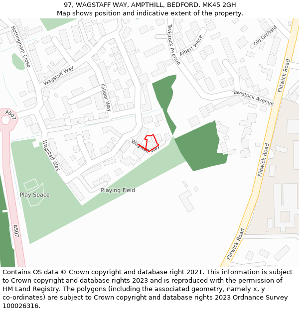97, WAGSTAFF WAY, AMPTHILL, BEDFORD, MK45 2GH: Location map and indicative extent of plot