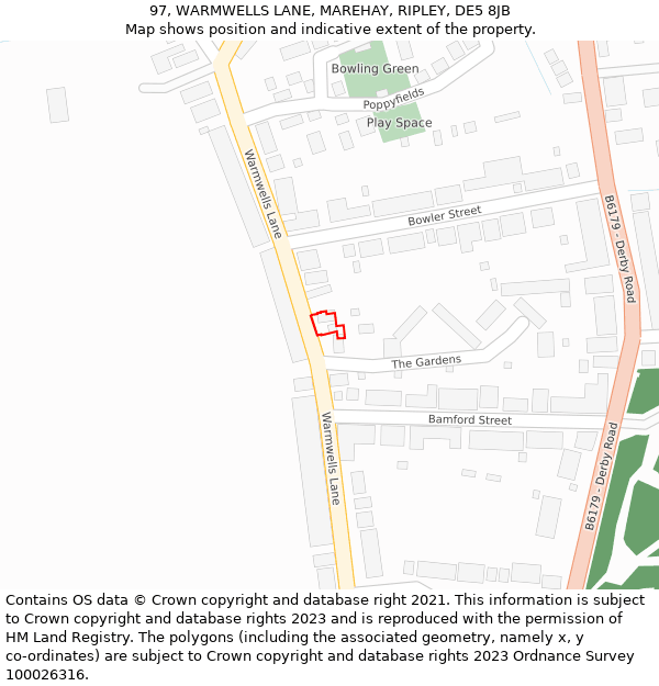 97, WARMWELLS LANE, MAREHAY, RIPLEY, DE5 8JB: Location map and indicative extent of plot