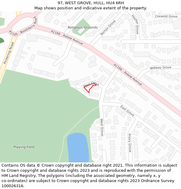 97, WEST GROVE, HULL, HU4 6RH: Location map and indicative extent of plot