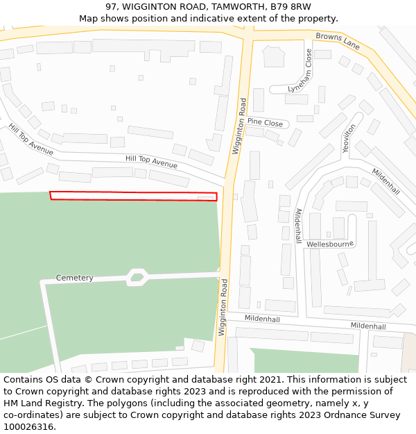 97, WIGGINTON ROAD, TAMWORTH, B79 8RW: Location map and indicative extent of plot