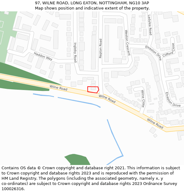 97, WILNE ROAD, LONG EATON, NOTTINGHAM, NG10 3AP: Location map and indicative extent of plot