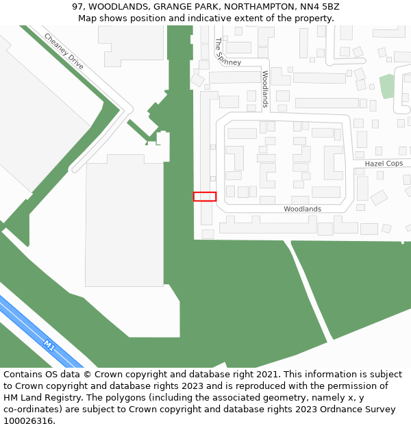 97, WOODLANDS, GRANGE PARK, NORTHAMPTON, NN4 5BZ: Location map and indicative extent of plot