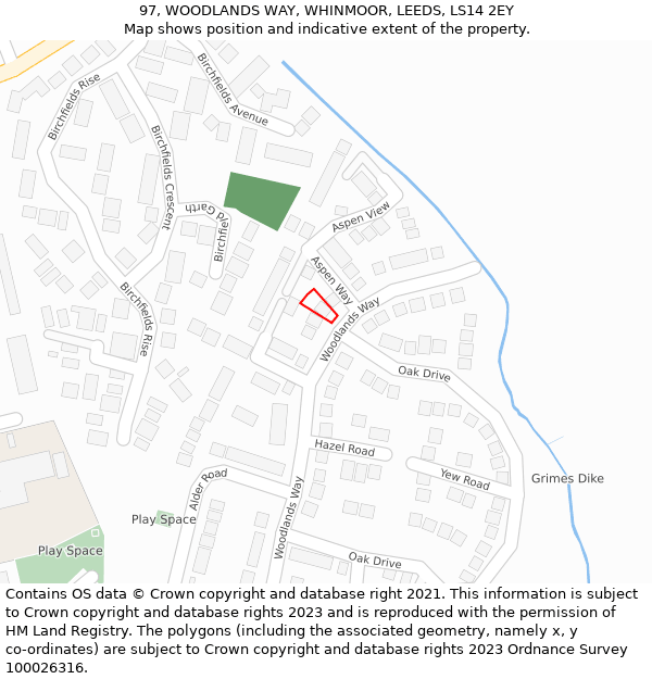 97, WOODLANDS WAY, WHINMOOR, LEEDS, LS14 2EY: Location map and indicative extent of plot