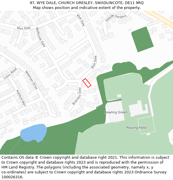 97, WYE DALE, CHURCH GRESLEY, SWADLINCOTE, DE11 9RQ: Location map and indicative extent of plot