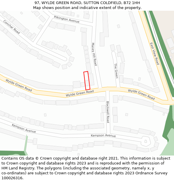 97, WYLDE GREEN ROAD, SUTTON COLDFIELD, B72 1HH: Location map and indicative extent of plot