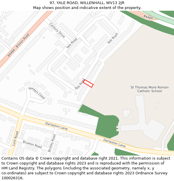 97, YALE ROAD, WILLENHALL, WV13 2JR: Location map and indicative extent of plot