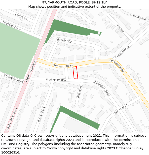 97, YARMOUTH ROAD, POOLE, BH12 1LY: Location map and indicative extent of plot