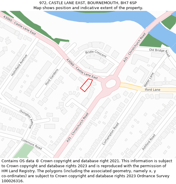 972, CASTLE LANE EAST, BOURNEMOUTH, BH7 6SP: Location map and indicative extent of plot