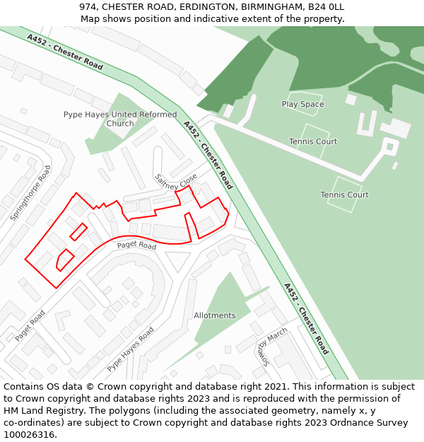 974, CHESTER ROAD, ERDINGTON, BIRMINGHAM, B24 0LL: Location map and indicative extent of plot