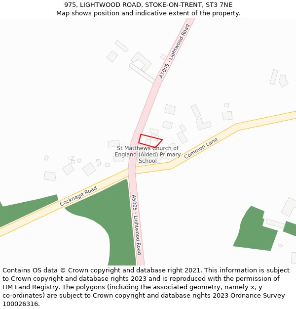 975, LIGHTWOOD ROAD, STOKE-ON-TRENT, ST3 7NE: Location map and indicative extent of plot
