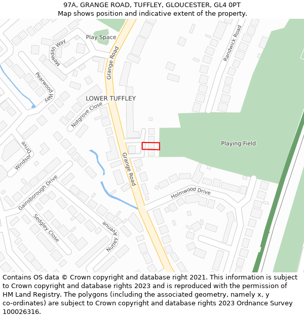 97A, GRANGE ROAD, TUFFLEY, GLOUCESTER, GL4 0PT: Location map and indicative extent of plot