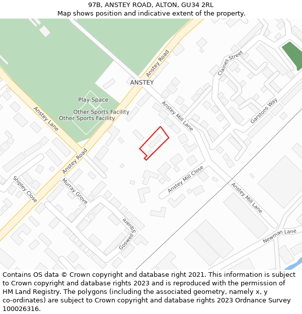 97B, ANSTEY ROAD, ALTON, GU34 2RL: Location map and indicative extent of plot