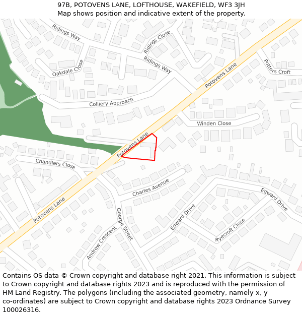 97B, POTOVENS LANE, LOFTHOUSE, WAKEFIELD, WF3 3JH: Location map and indicative extent of plot