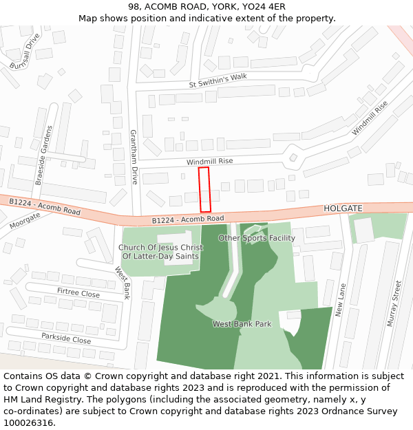 98, ACOMB ROAD, YORK, YO24 4ER: Location map and indicative extent of plot