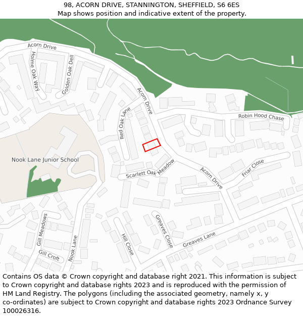 98, ACORN DRIVE, STANNINGTON, SHEFFIELD, S6 6ES: Location map and indicative extent of plot
