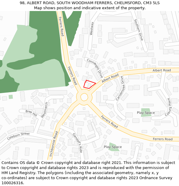 98, ALBERT ROAD, SOUTH WOODHAM FERRERS, CHELMSFORD, CM3 5LS: Location map and indicative extent of plot