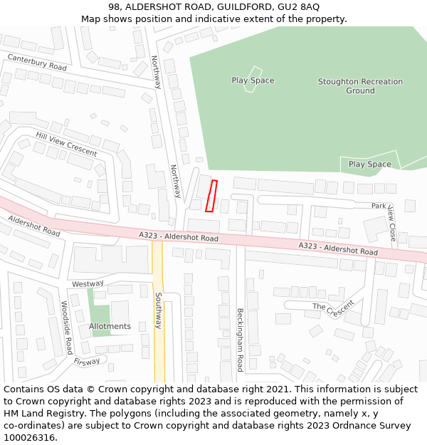 98, ALDERSHOT ROAD, GUILDFORD, GU2 8AQ: Location map and indicative extent of plot