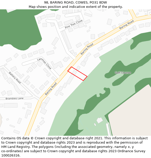 98, BARING ROAD, COWES, PO31 8DW: Location map and indicative extent of plot