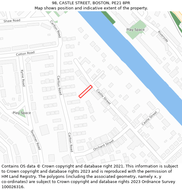 98, CASTLE STREET, BOSTON, PE21 8PR: Location map and indicative extent of plot