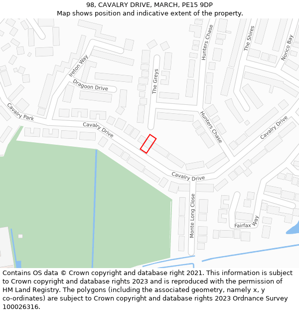 98, CAVALRY DRIVE, MARCH, PE15 9DP: Location map and indicative extent of plot