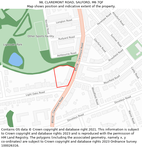 98, CLAREMONT ROAD, SALFORD, M6 7QF: Location map and indicative extent of plot