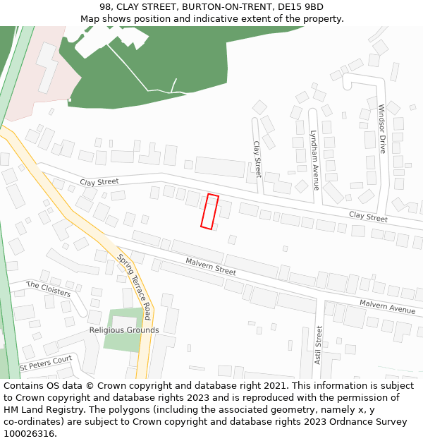 98, CLAY STREET, BURTON-ON-TRENT, DE15 9BD: Location map and indicative extent of plot