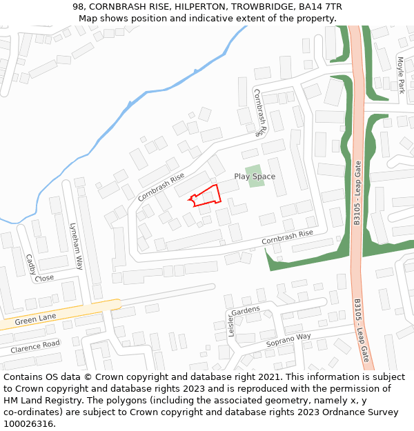 98, CORNBRASH RISE, HILPERTON, TROWBRIDGE, BA14 7TR: Location map and indicative extent of plot