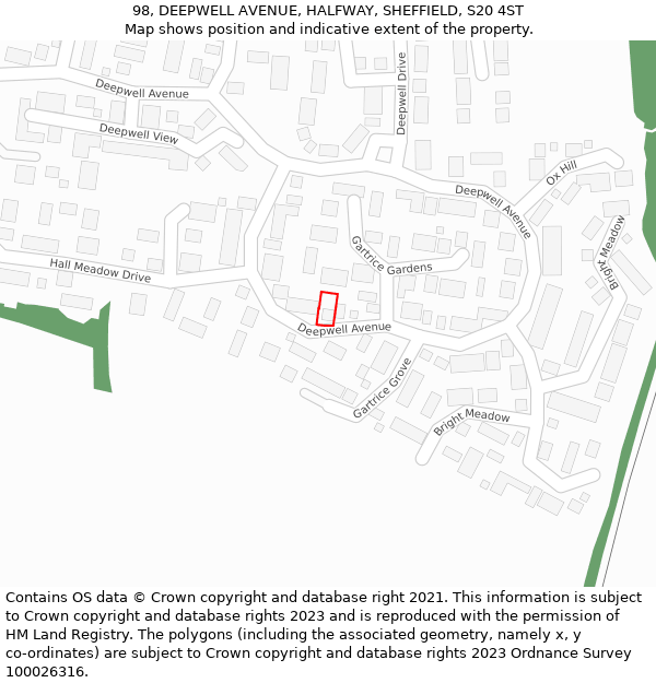 98, DEEPWELL AVENUE, HALFWAY, SHEFFIELD, S20 4ST: Location map and indicative extent of plot