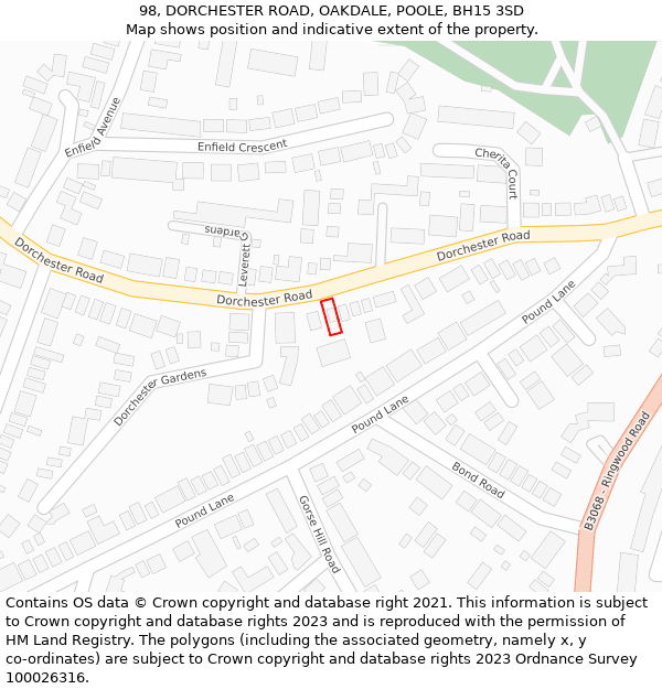 98, DORCHESTER ROAD, OAKDALE, POOLE, BH15 3SD: Location map and indicative extent of plot