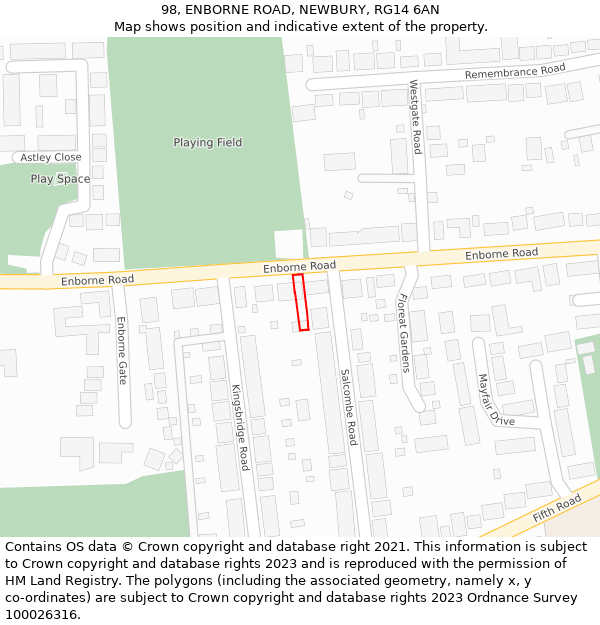 98, ENBORNE ROAD, NEWBURY, RG14 6AN: Location map and indicative extent of plot