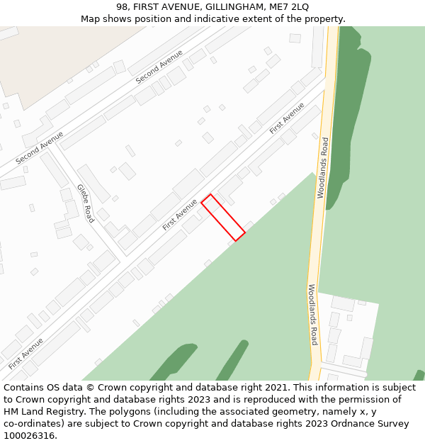 98, FIRST AVENUE, GILLINGHAM, ME7 2LQ: Location map and indicative extent of plot