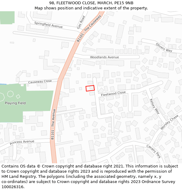 98, FLEETWOOD CLOSE, MARCH, PE15 9NB: Location map and indicative extent of plot