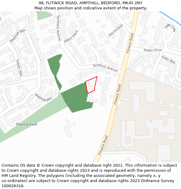 98, FLITWICK ROAD, AMPTHILL, BEDFORD, MK45 2NY: Location map and indicative extent of plot