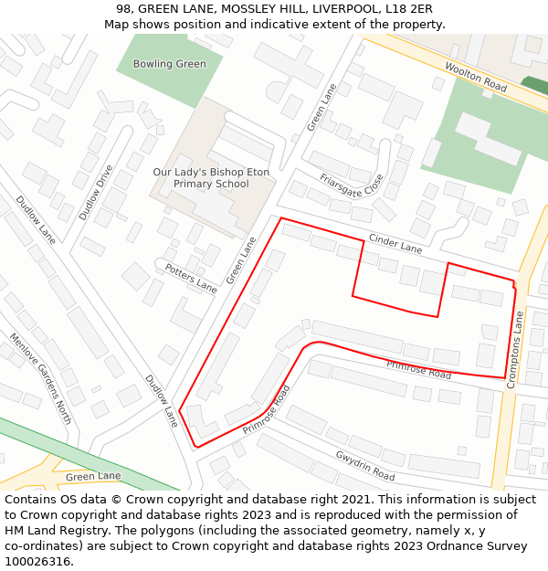 98, GREEN LANE, MOSSLEY HILL, LIVERPOOL, L18 2ER: Location map and indicative extent of plot