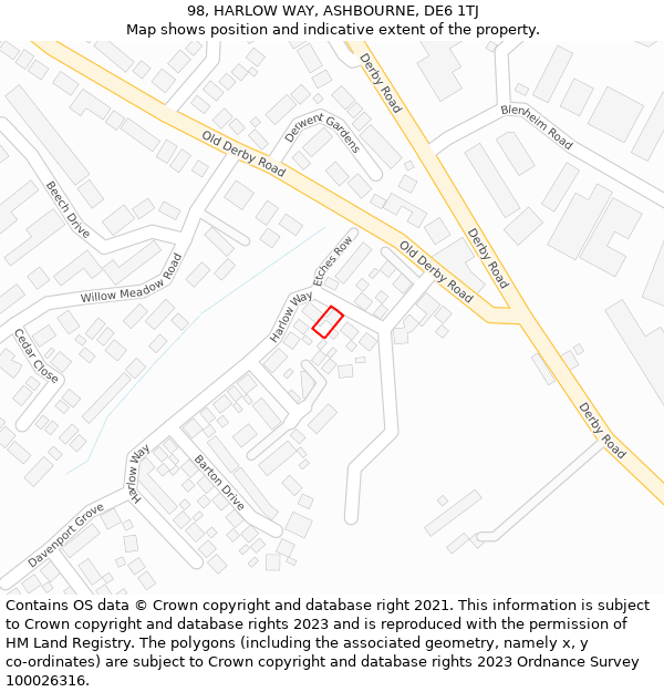 98, HARLOW WAY, ASHBOURNE, DE6 1TJ: Location map and indicative extent of plot