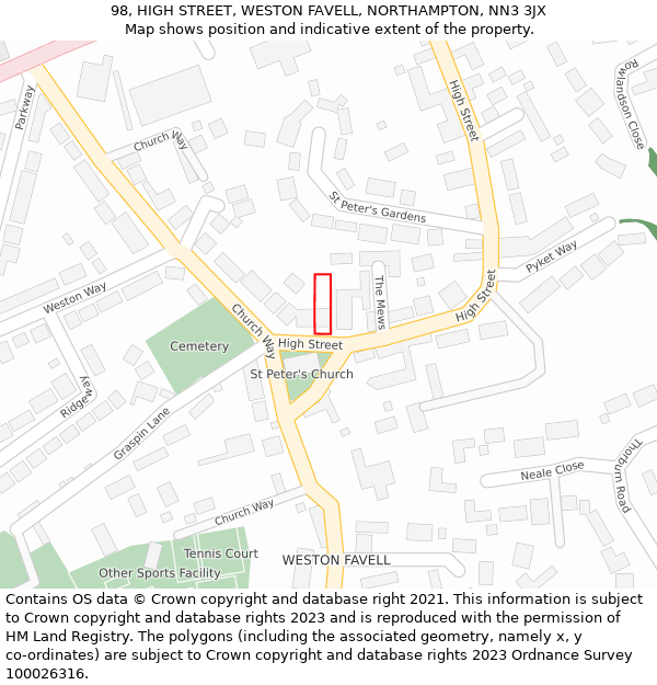 98, HIGH STREET, WESTON FAVELL, NORTHAMPTON, NN3 3JX: Location map and indicative extent of plot