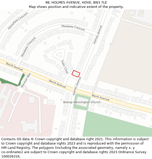 98, HOLMES AVENUE, HOVE, BN3 7LE: Location map and indicative extent of plot