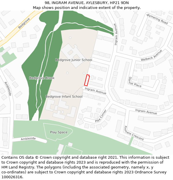 98, INGRAM AVENUE, AYLESBURY, HP21 9DN: Location map and indicative extent of plot