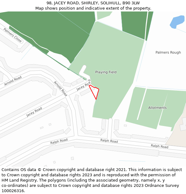 98, JACEY ROAD, SHIRLEY, SOLIHULL, B90 3LW: Location map and indicative extent of plot