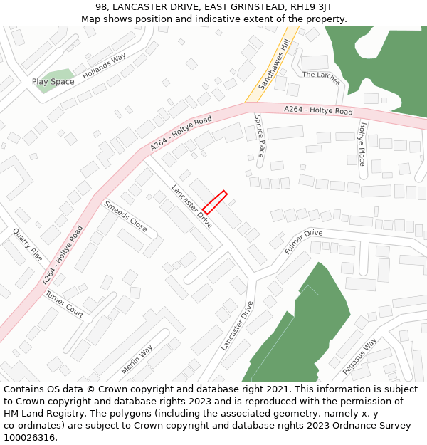 98, LANCASTER DRIVE, EAST GRINSTEAD, RH19 3JT: Location map and indicative extent of plot