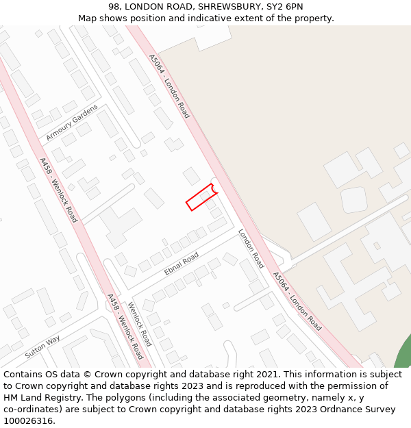 98, LONDON ROAD, SHREWSBURY, SY2 6PN: Location map and indicative extent of plot