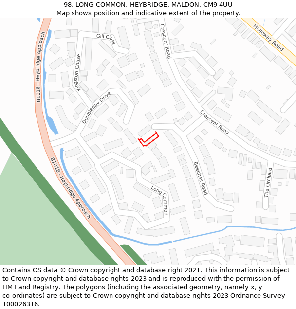 98, LONG COMMON, HEYBRIDGE, MALDON, CM9 4UU: Location map and indicative extent of plot