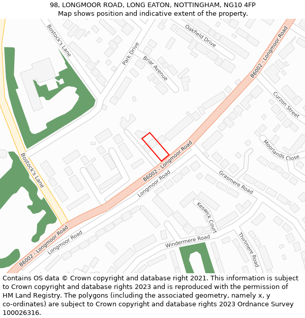 98, LONGMOOR ROAD, LONG EATON, NOTTINGHAM, NG10 4FP: Location map and indicative extent of plot