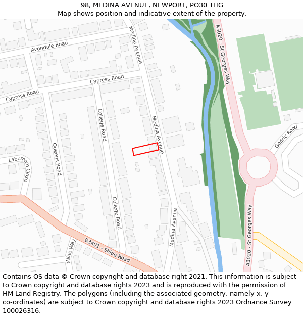 98, MEDINA AVENUE, NEWPORT, PO30 1HG: Location map and indicative extent of plot