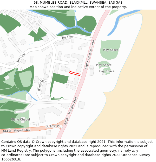 98, MUMBLES ROAD, BLACKPILL, SWANSEA, SA3 5AS: Location map and indicative extent of plot