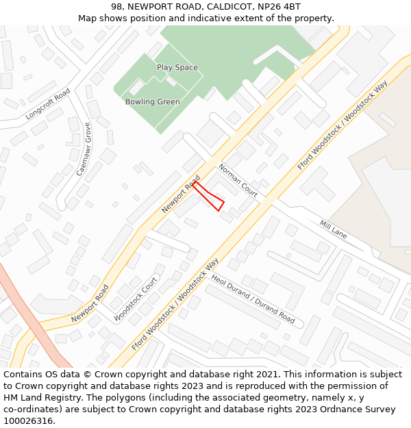 98, NEWPORT ROAD, CALDICOT, NP26 4BT: Location map and indicative extent of plot