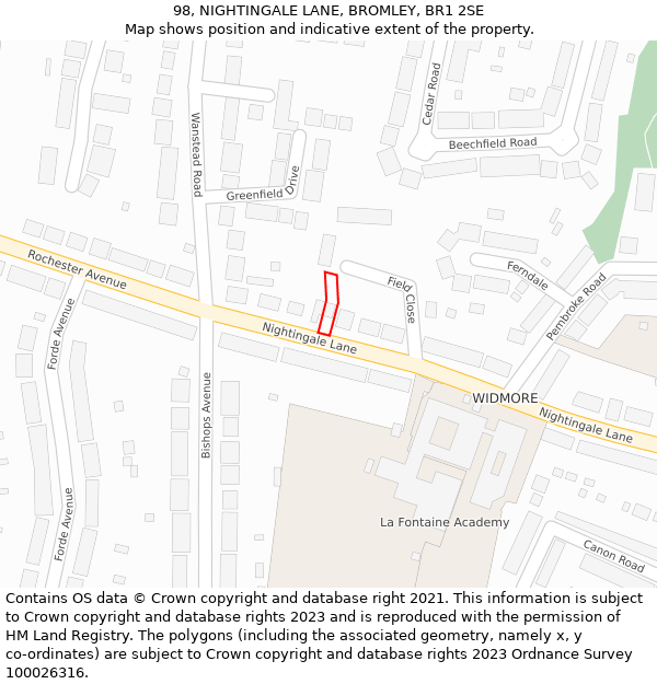 98, NIGHTINGALE LANE, BROMLEY, BR1 2SE: Location map and indicative extent of plot