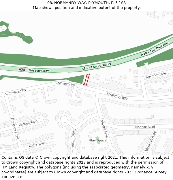 98, NORMANDY WAY, PLYMOUTH, PL5 1SS: Location map and indicative extent of plot