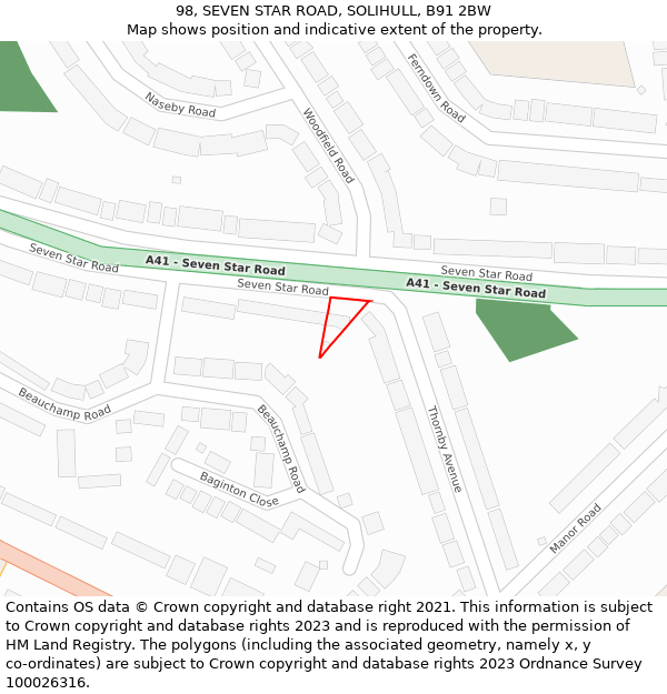 98, SEVEN STAR ROAD, SOLIHULL, B91 2BW: Location map and indicative extent of plot