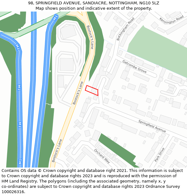 98, SPRINGFIELD AVENUE, SANDIACRE, NOTTINGHAM, NG10 5LZ: Location map and indicative extent of plot